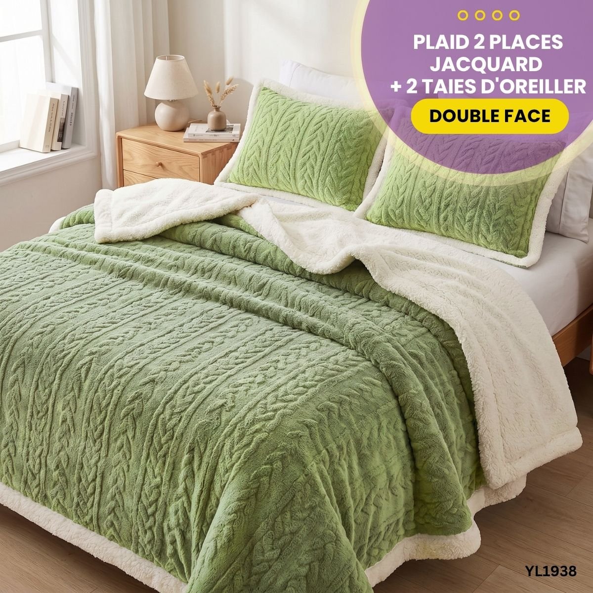 Plaid 2 Places Jacquard Double Face + 2 Taies YL1938 – Image 3