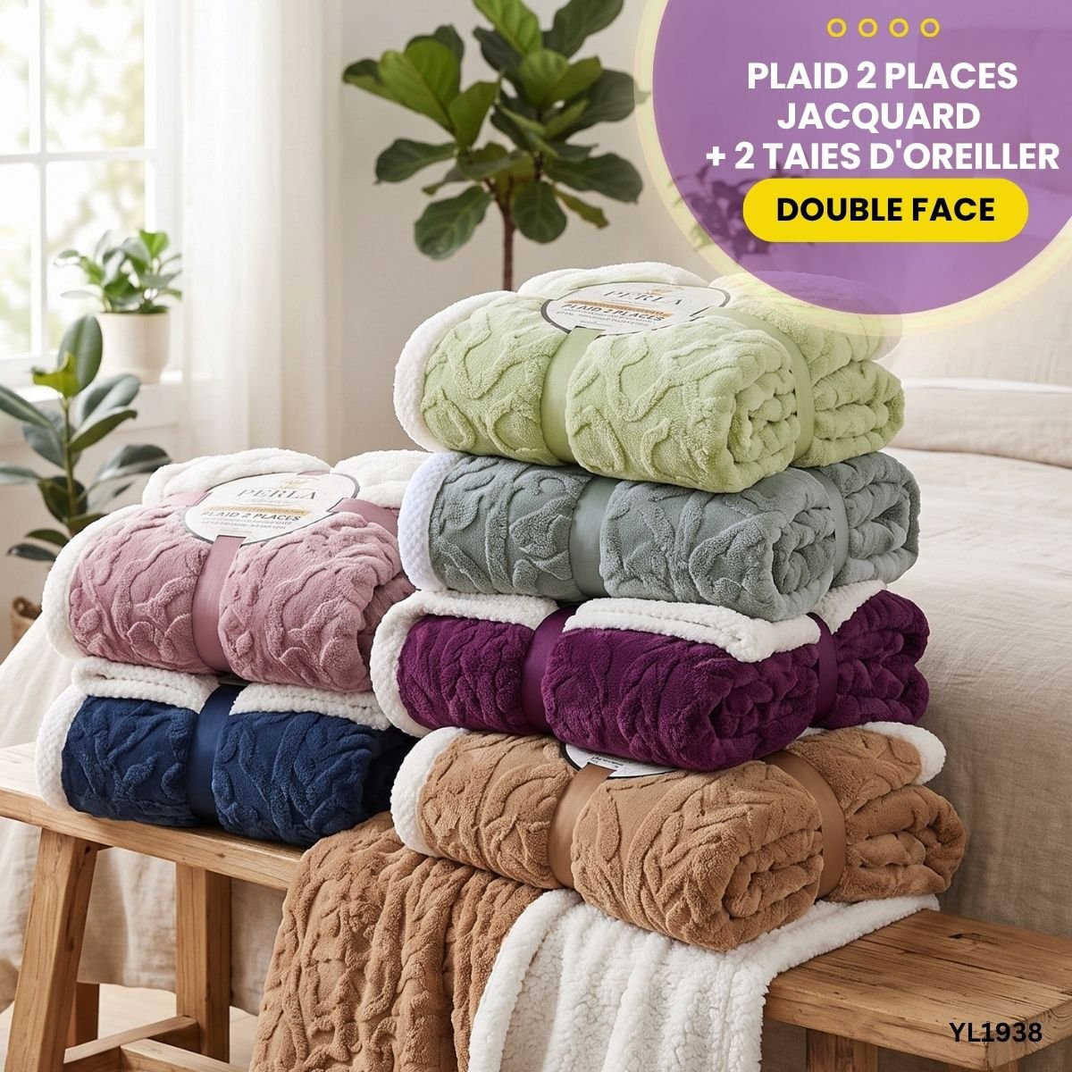Plaid 2 Places Jacquard Double Face + 2 Taies YL1938 – Image 7