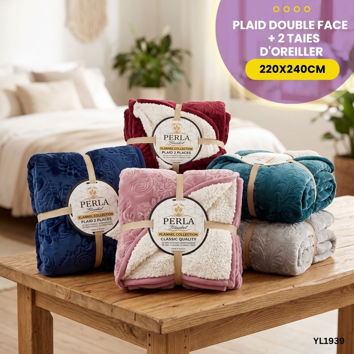 Plaid Double Face 2 Places + 2 Taies d'Oreiller YL1939 – Image 3