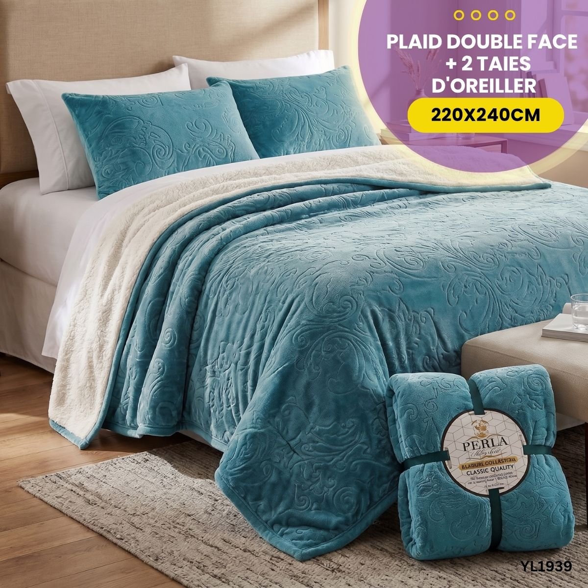Plaid Double Face 2 Places + 2 Taies d'Oreiller YL1939 – Image 4