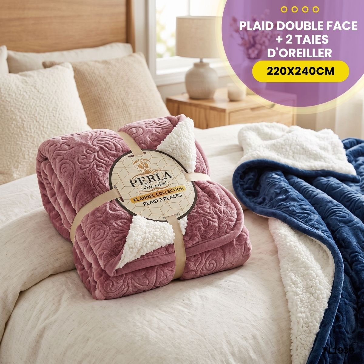 Plaid Double Face 2 Places + 2 Taies d'Oreiller YL1939 – Image 6