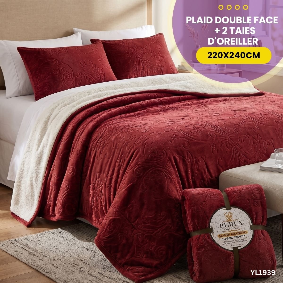 Plaid Double Face 2 Places + 2 Taies d'Oreiller YL1939 – Image 8