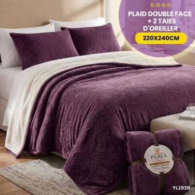 Plaid Double Face 2 Places + 2 Taies d'Oreiller YL1939