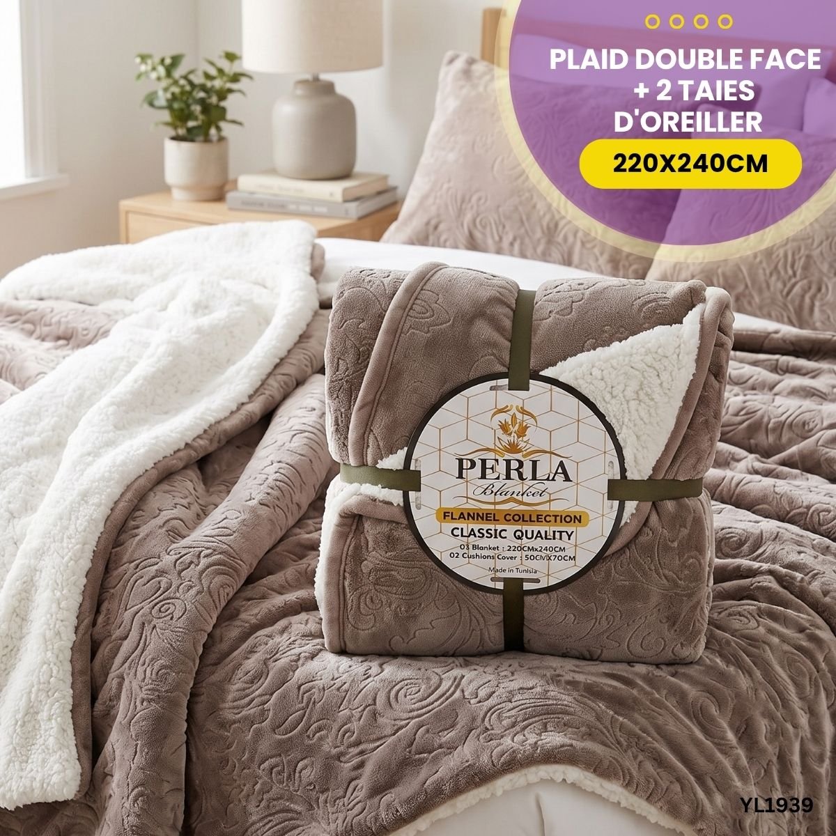 Plaid Double Face 2 Places + 2 Taies d'Oreiller YL1939 – Image 2