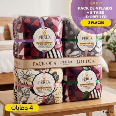 Pack de 4 Plaids 2 Places+8 Taies d'Oreiller YL1941