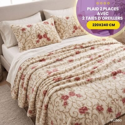 Plaid 2 Places avec 2 Taies d'Oreillers YL1950