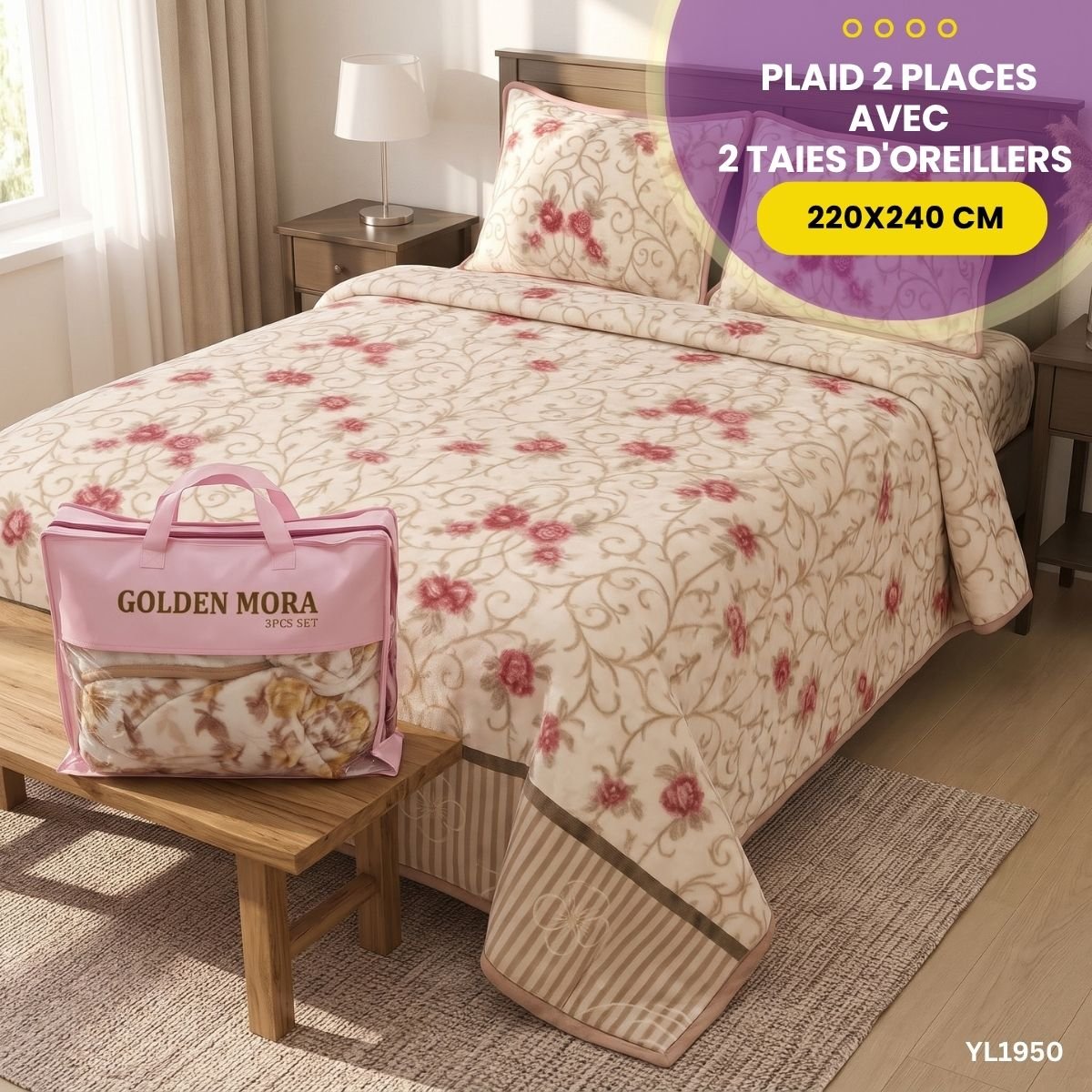 Plaid 2 Places avec 2 Taies d'Oreillers YL1950 – Image 2
