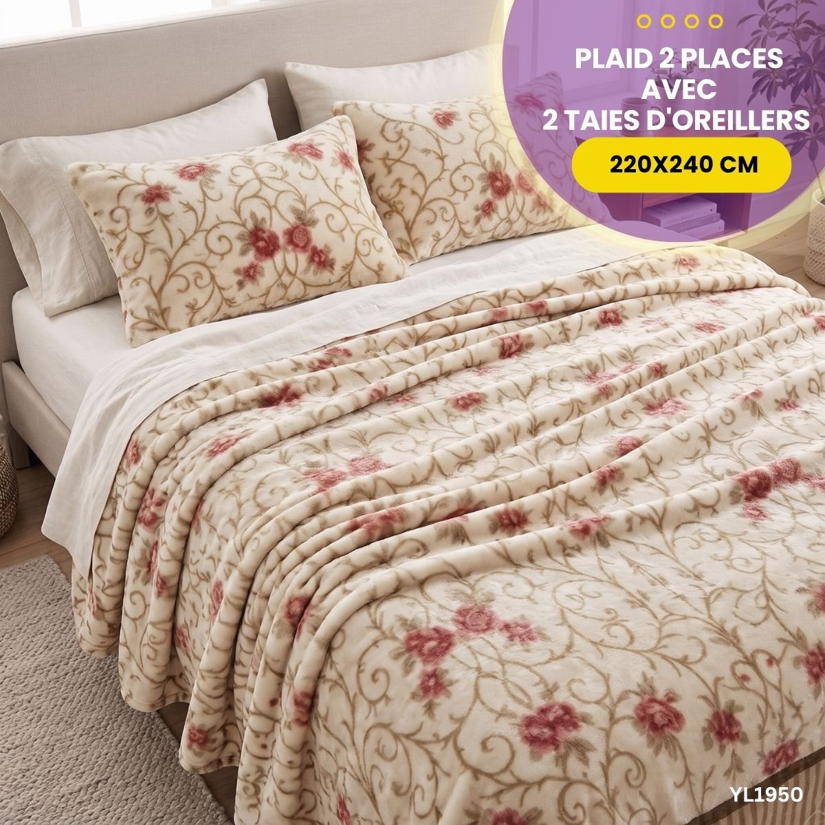 Plaid 2 Places avec 2 Taies d'Oreillers YL1950